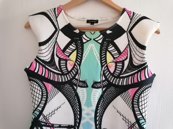 River Island Dress Size 12 Bodycon Cream Black Pastels - Picture 2 of 11